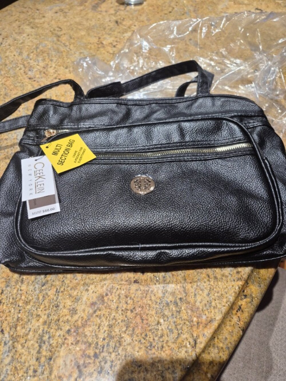 CEEKLEIN NY WOMENS FAUX LEATHER BAG-BLACK-NEW WITH TAGS
